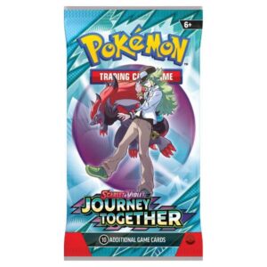 Diseño ilustrado del sobre Booster Pack Journey Together – Edición Scarlet & Violet en Ecuador.